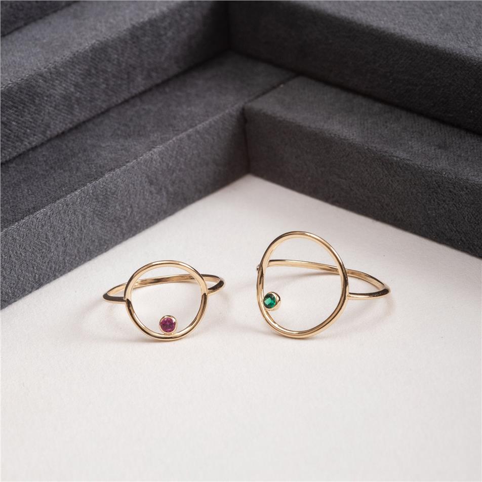 Solid Gold Open Circle Birthstone Ring