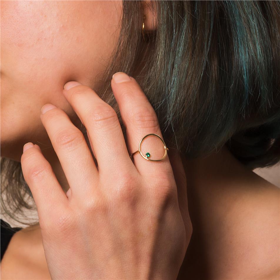 Solid Gold Open Circle Birthstone Ring