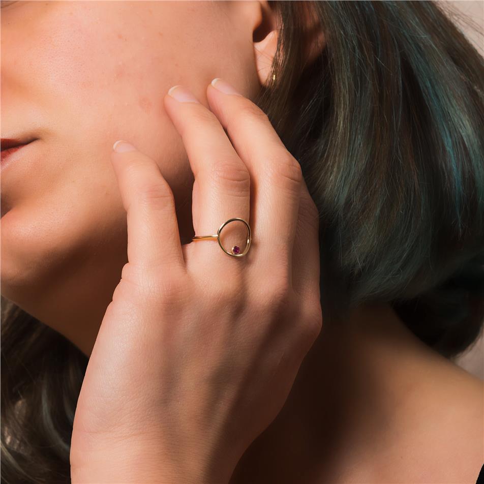 Solid Gold Open Circle Birthstone Ring