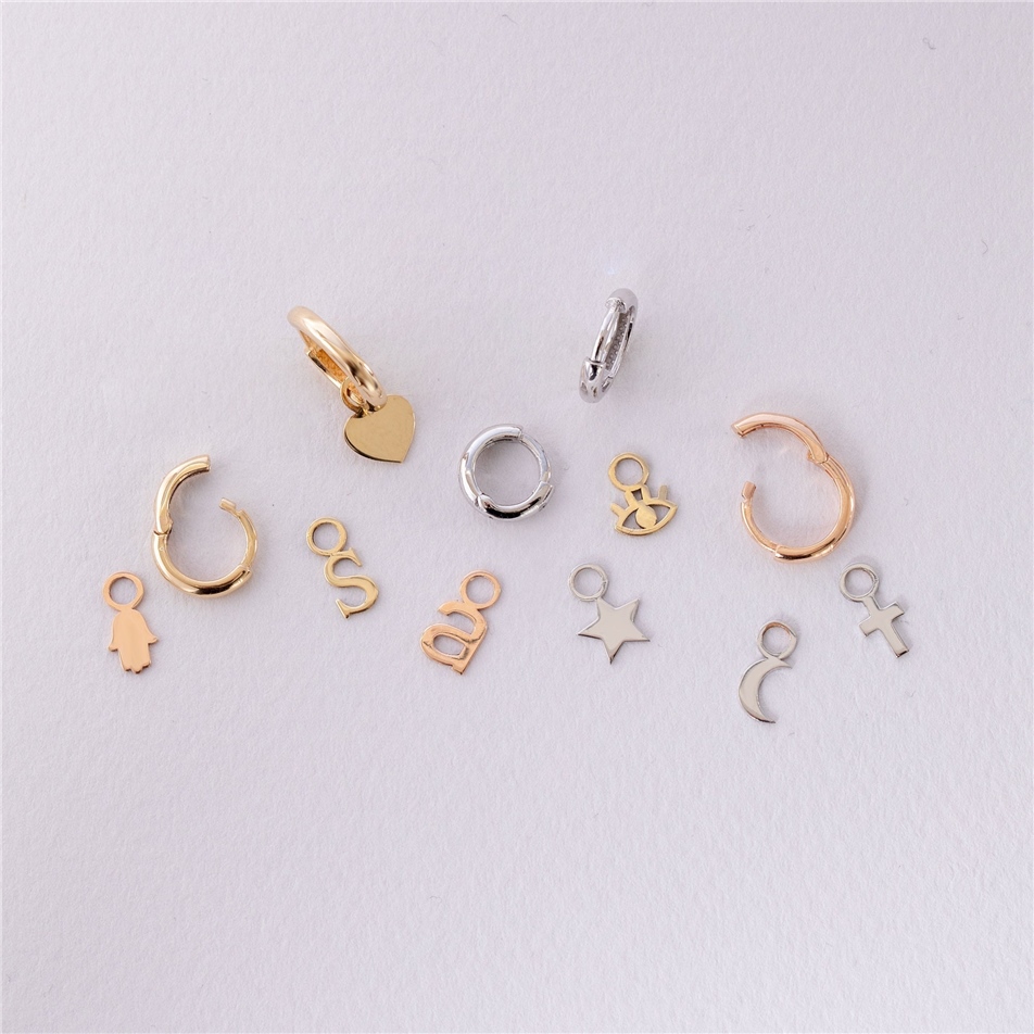 Solid Gold Tiny Charm For Hoop Earrings