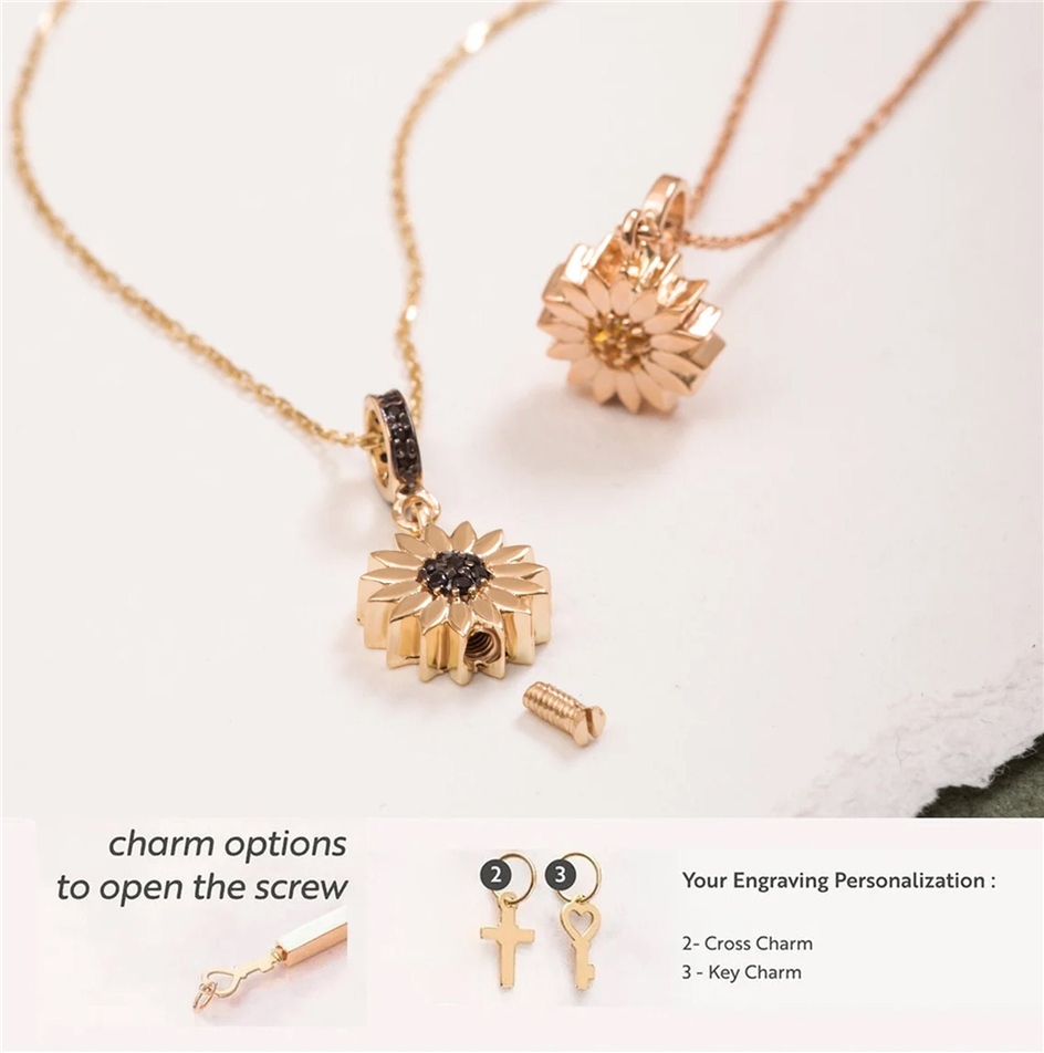 Solid Gold Sunflower Urn Pendant