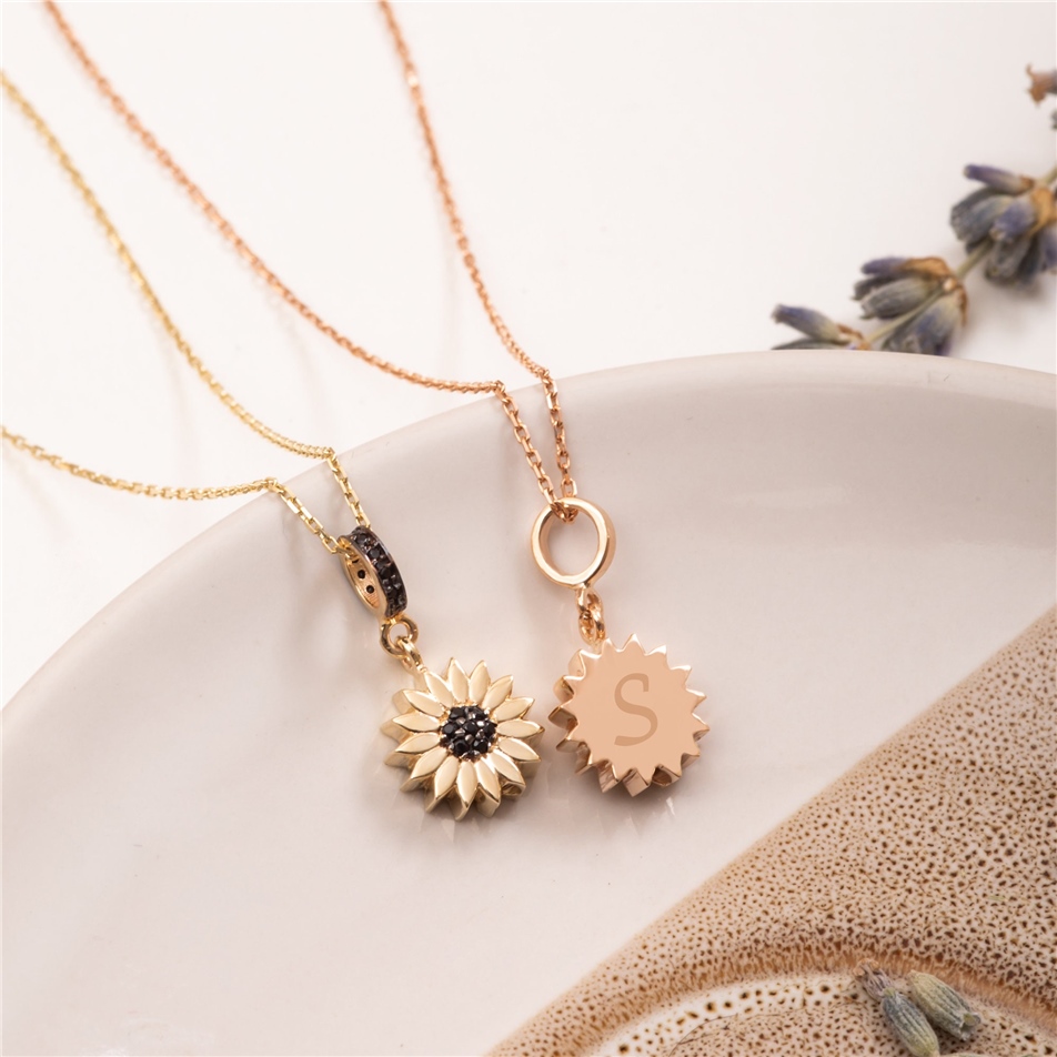 Solid Gold Sunflower Urn Pendant
