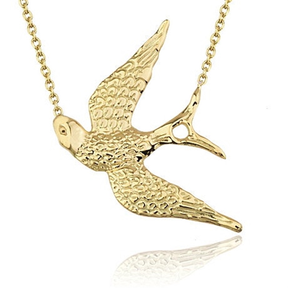 Solid Gold Sparrow Bird Necklace