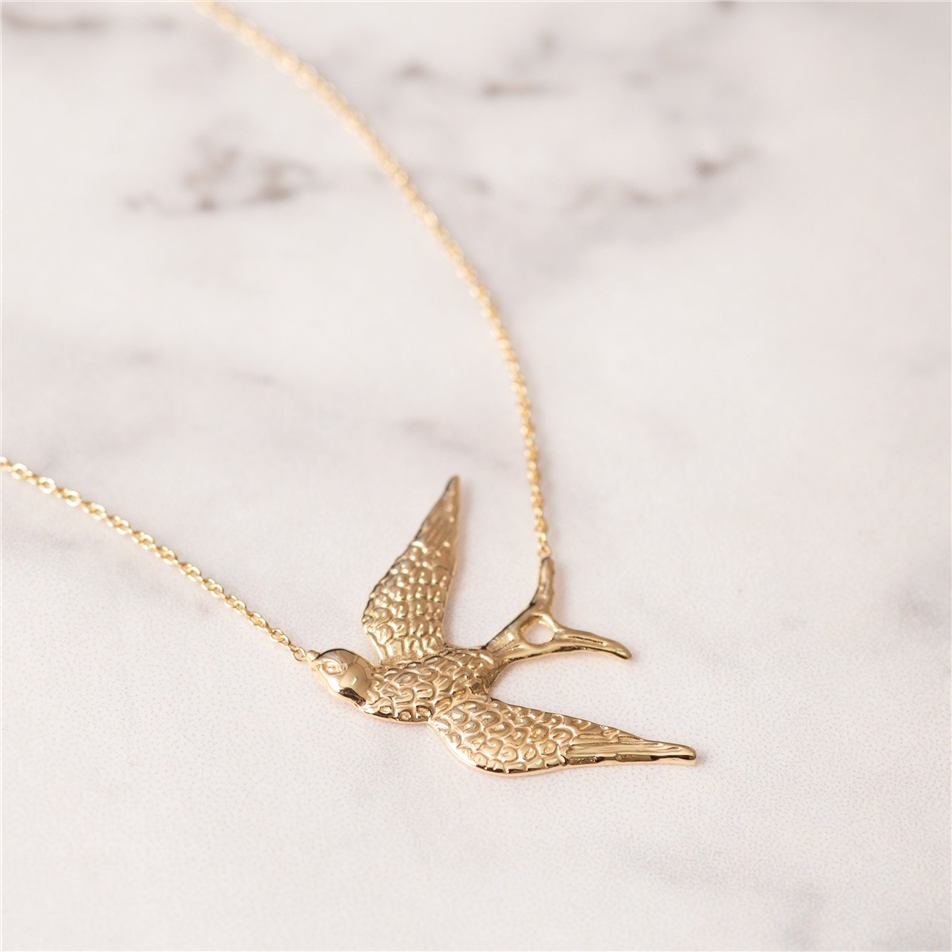 Solid Gold Sparrow Bird Necklace