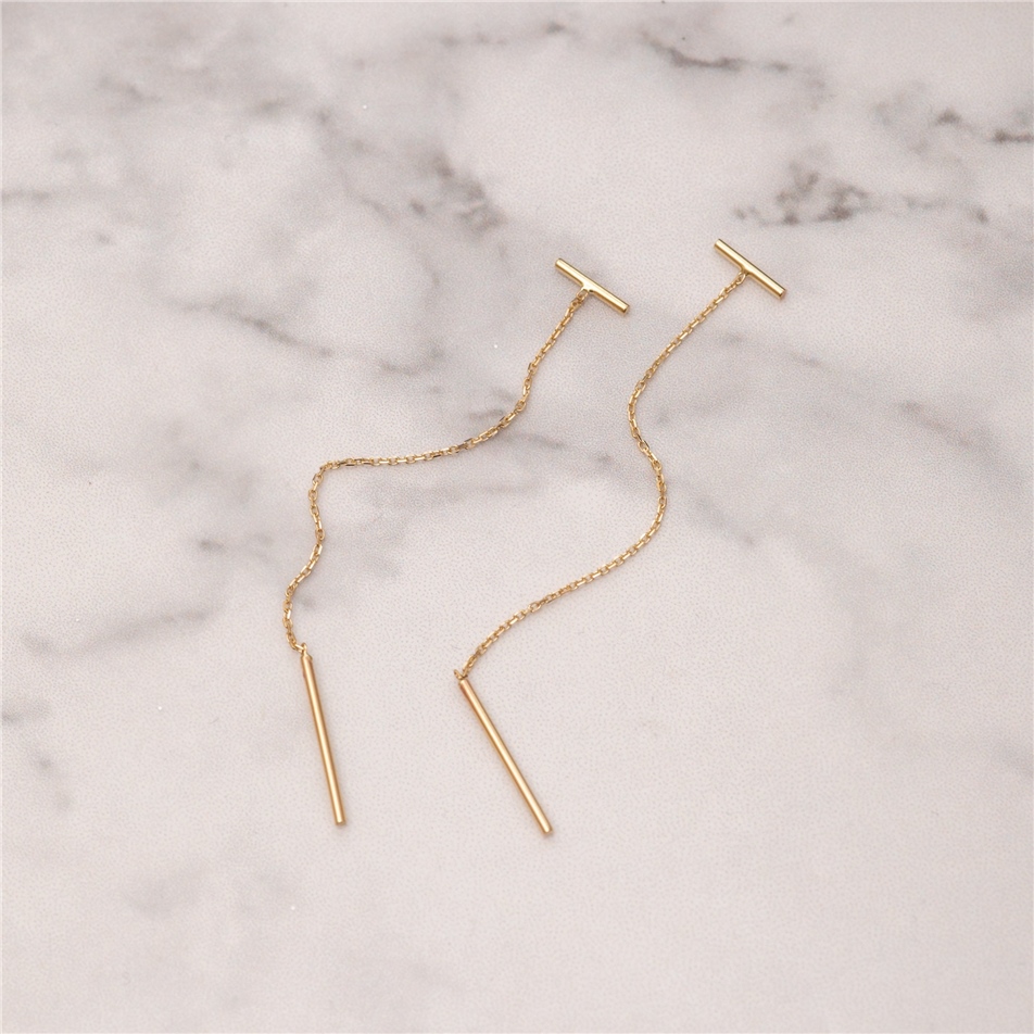 Solid Gold Threader Bar Earrings