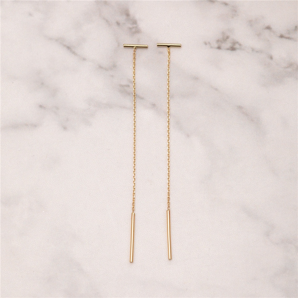 Solid Gold Threader Bar Earrings