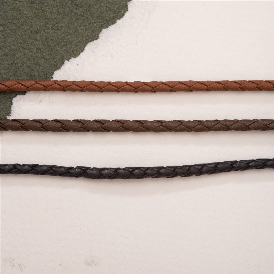 Solid Gold Tube Braided Leather Bracelet