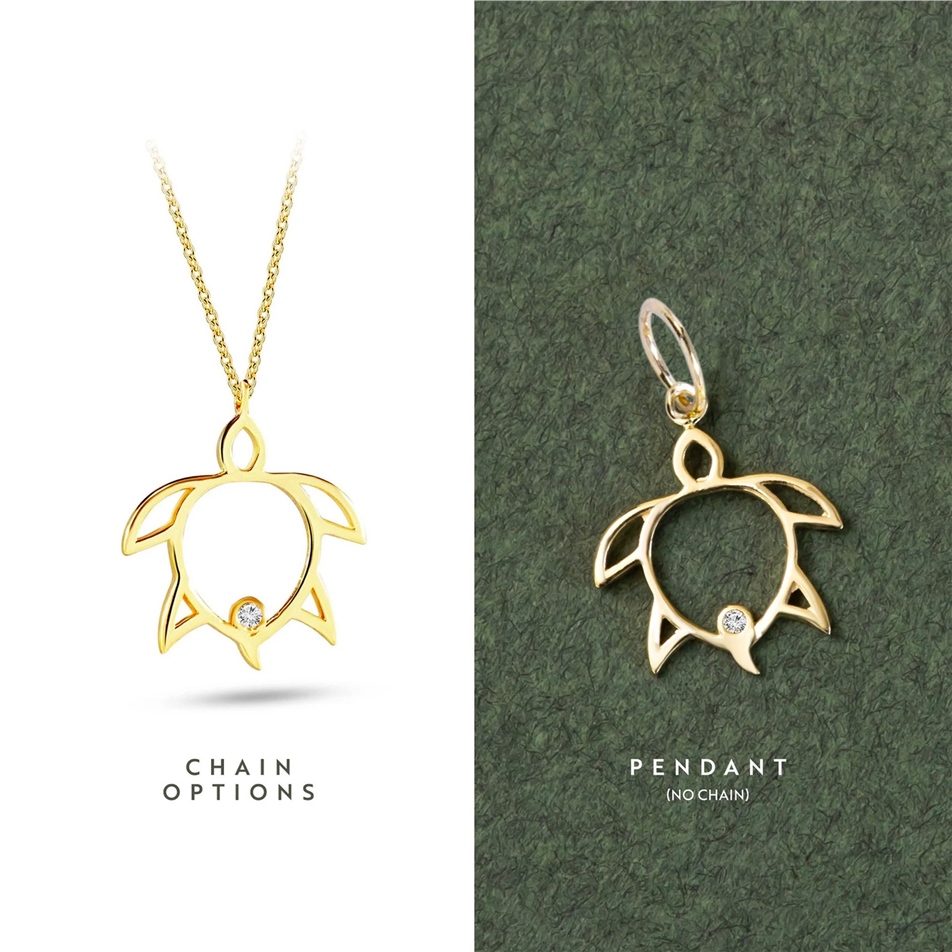 Solid Gold Diamond Turtle Necklace