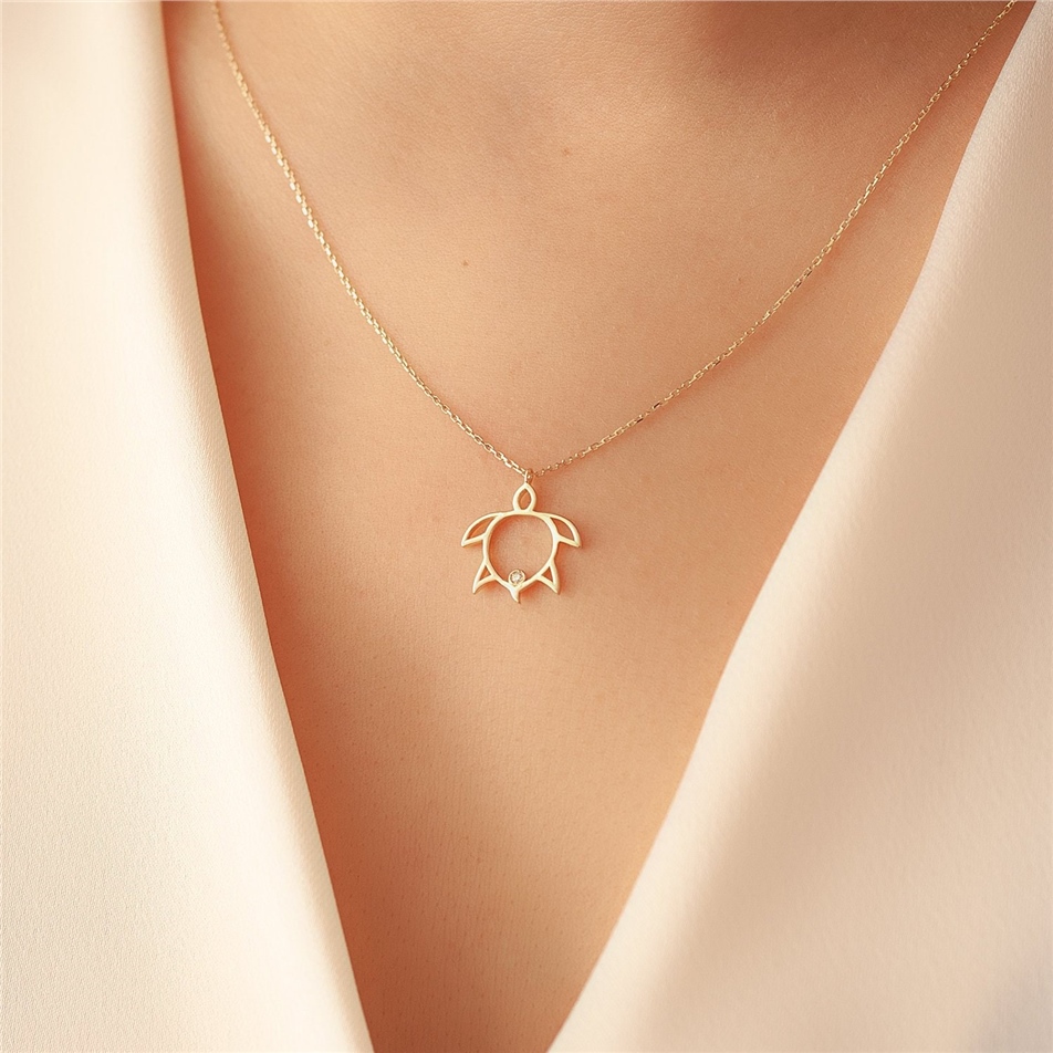 Solid Gold Diamond Turtle Necklace