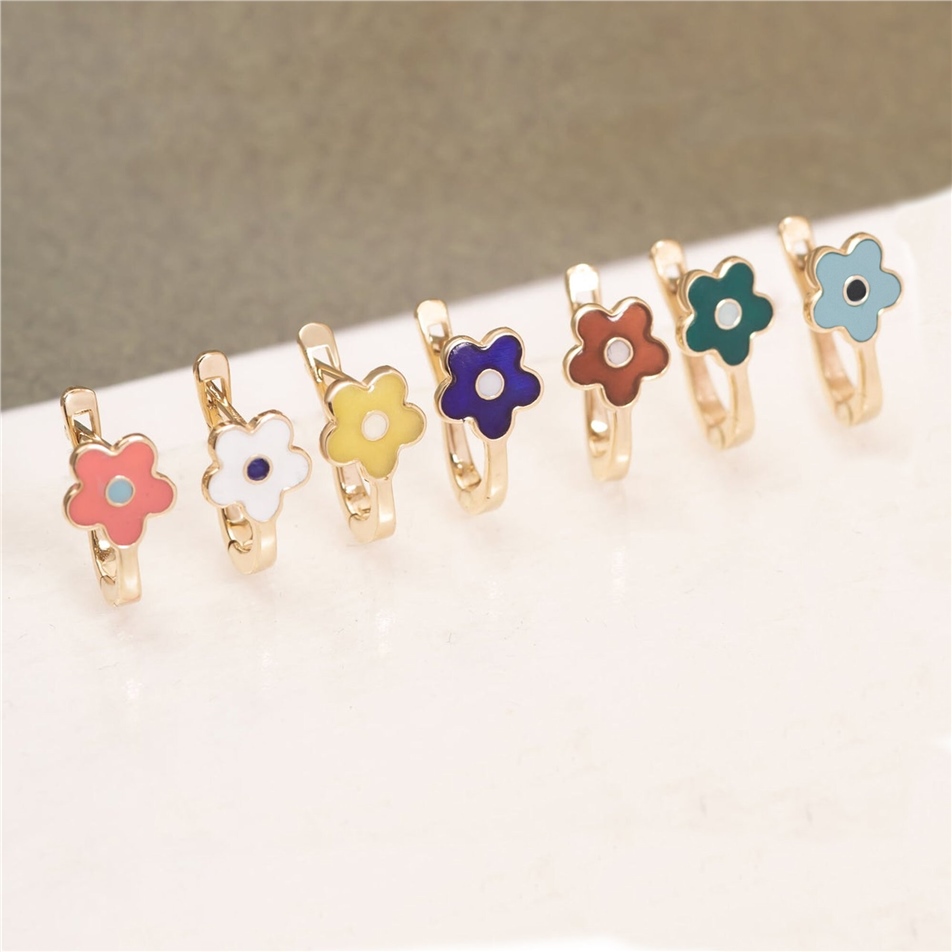 Solid Gold Enamel Flower Earrings