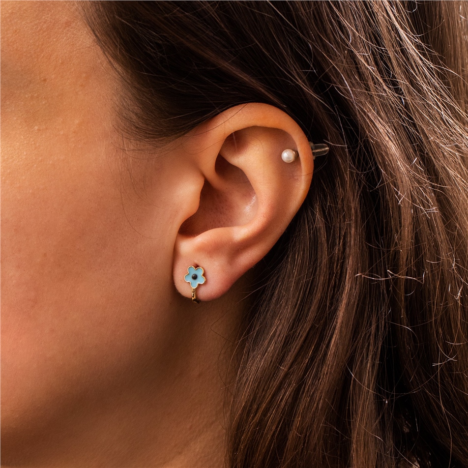 Solid Gold Enamel Flower Earrings