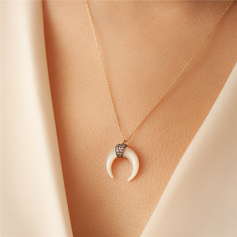 Solid Gold Double Horn Necklace