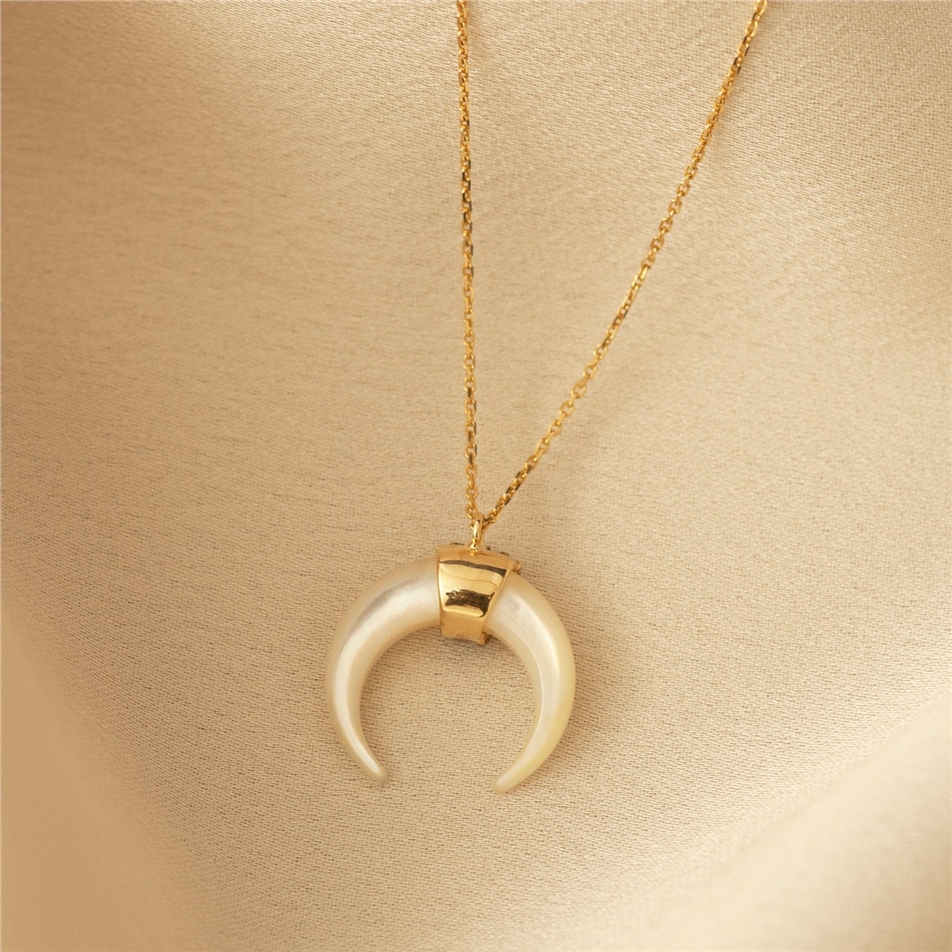 Solid Gold Double Horn Necklace