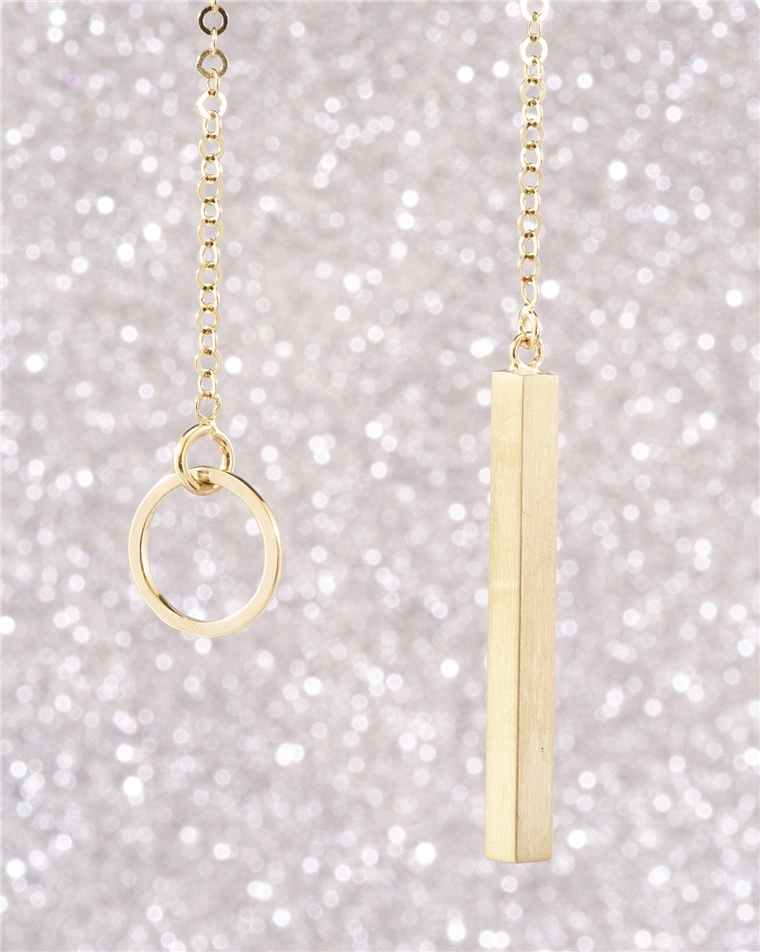 Solid Gold Lariat 4 Side Bar Necklace