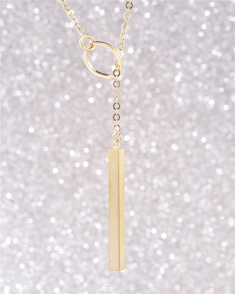 Solid Gold Lariat 4 Side Bar Necklace