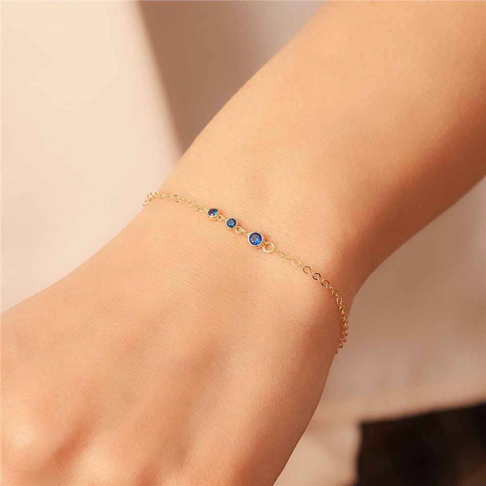 Solid Gold Dainty Birthstone Bracelet