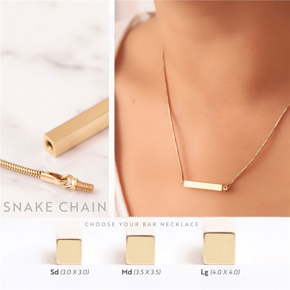 Solid Gold Horizontal Urn 3 cm Bar Necklace