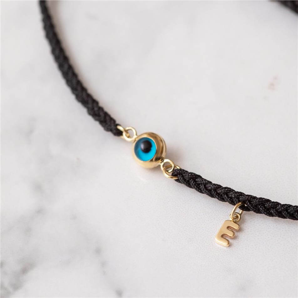 Solid Gold Initial Evil Eye Rope Bracelet