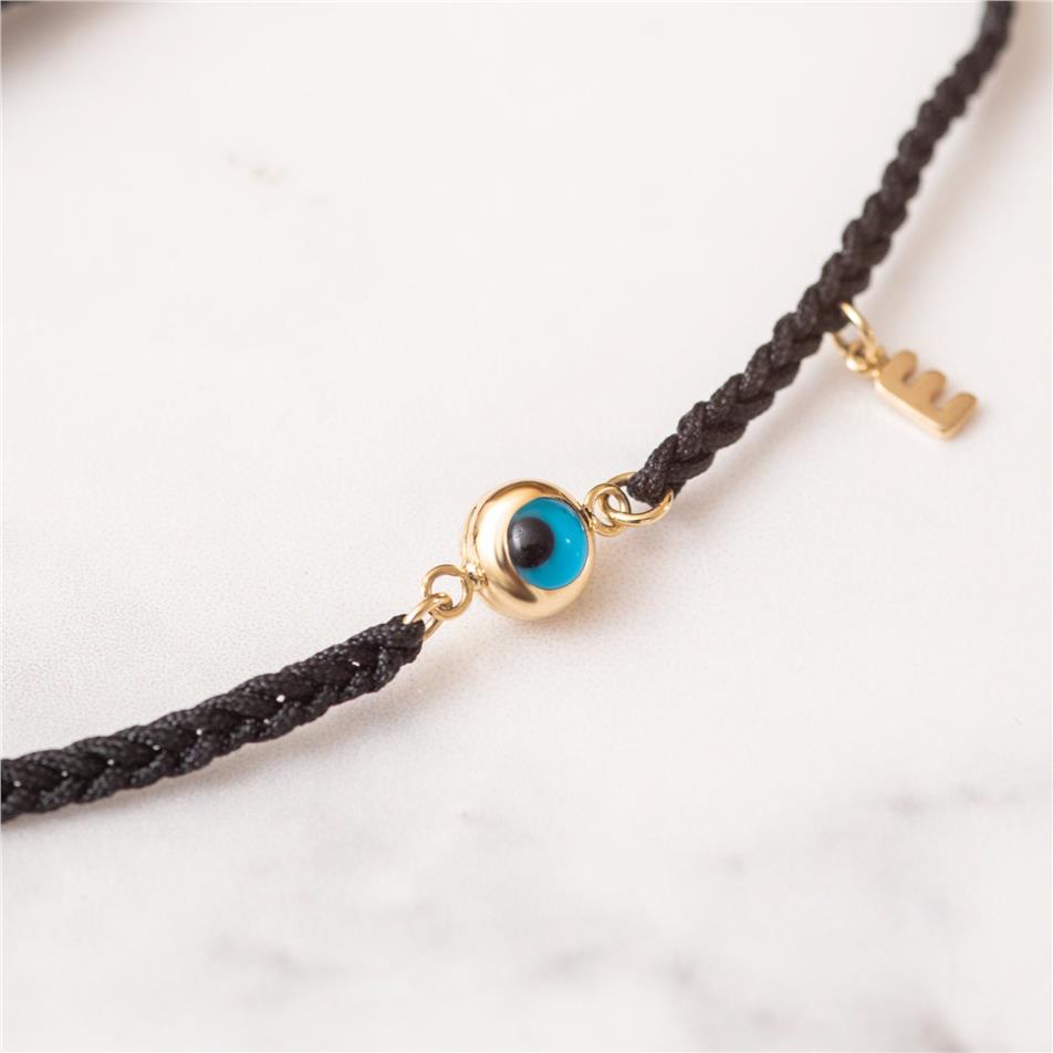 Solid Gold Initial Evil Eye Rope Bracelet