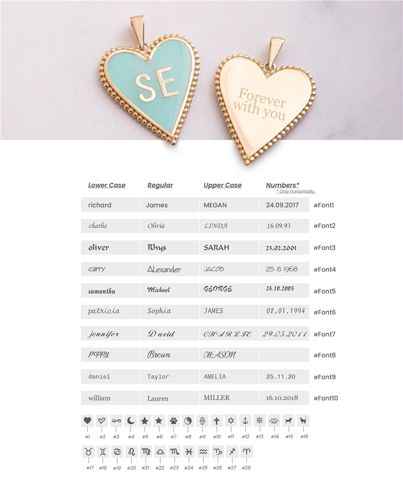 Solid Gold Letter Enamel Heart Pendant