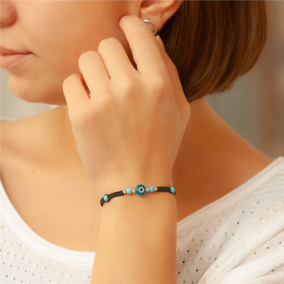 Solid Gold Evil Eye Rope Bracelet