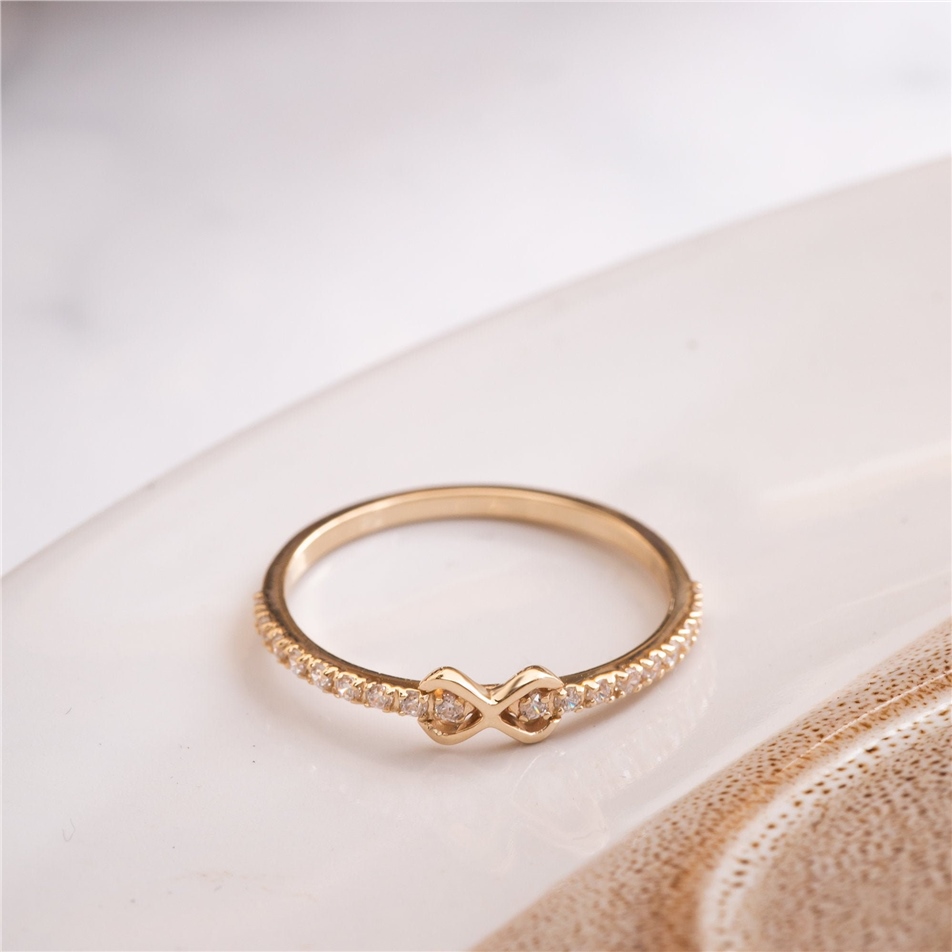 Goldstore-14K Gold Eternity Engagement Ring, Dainty Gold Eternity Wedding Ring, Delicate Genuine Diamond & CZ Stacking Ring, Perfect Gift For Her