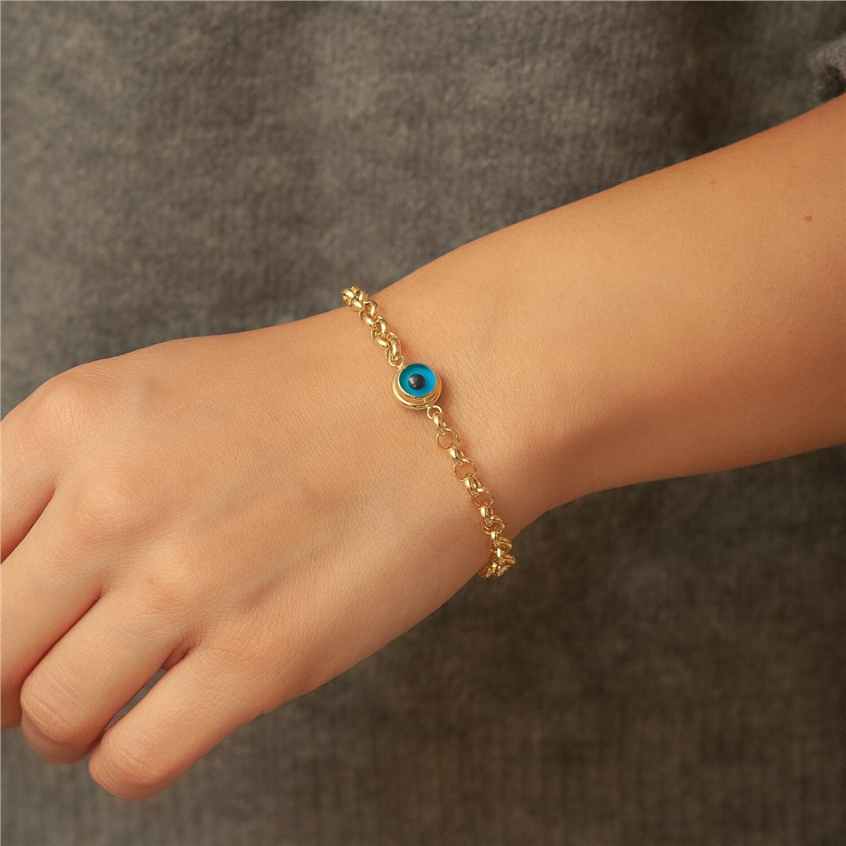Solid Gold Evil Eye Bracelet