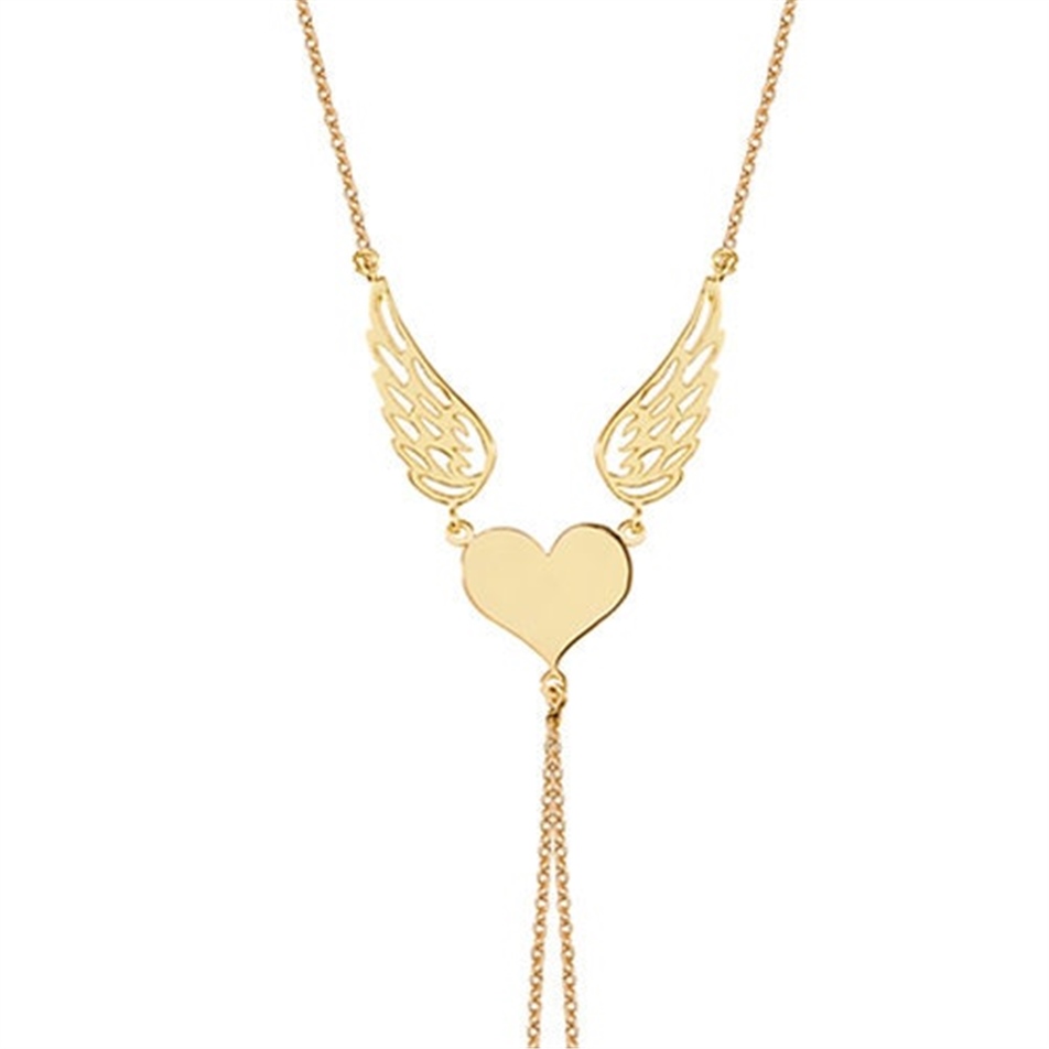 Solid Gold Angel Wings Hand Chain Bracelet