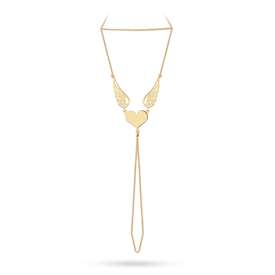Solid Gold Angel Wings Hand Chain Bracelet