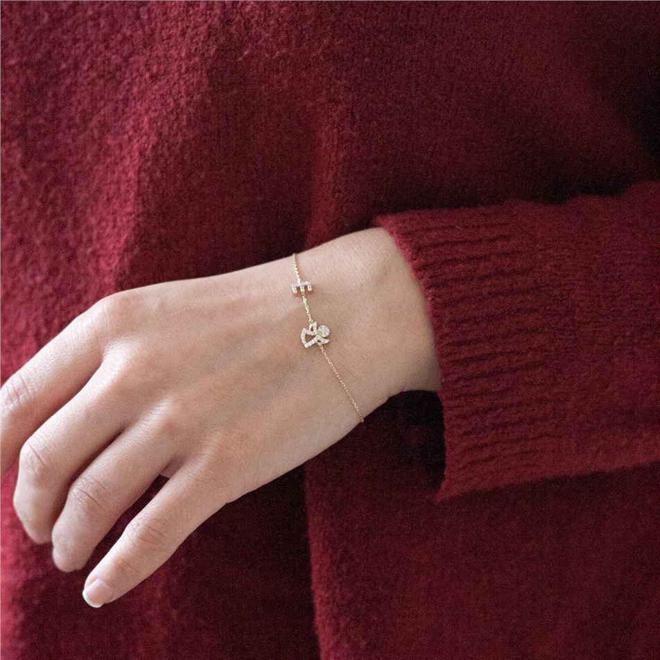 Solid Gold Initial Angel Bracelet