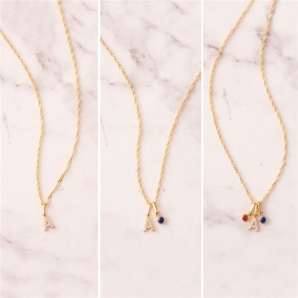 Solid Gold Letter Birthstone Charm Necklace