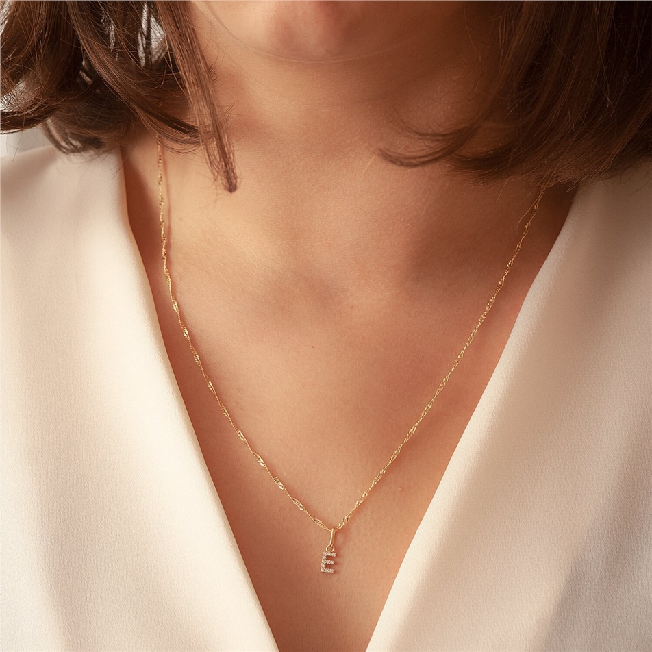 Solid Gold Letter Birthstone Charm Necklace