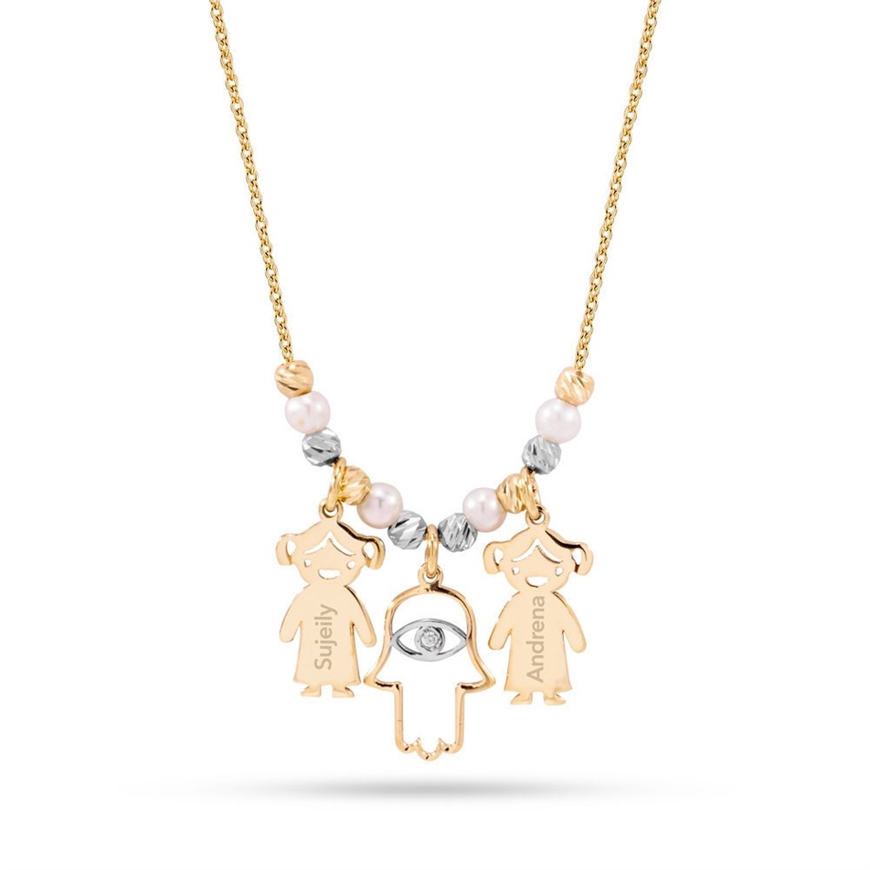 Solid Gold Children and Hamsa Necklace