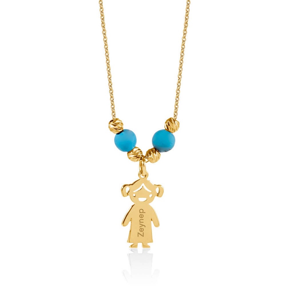 Solid Gold Girl and Boy Necklace 