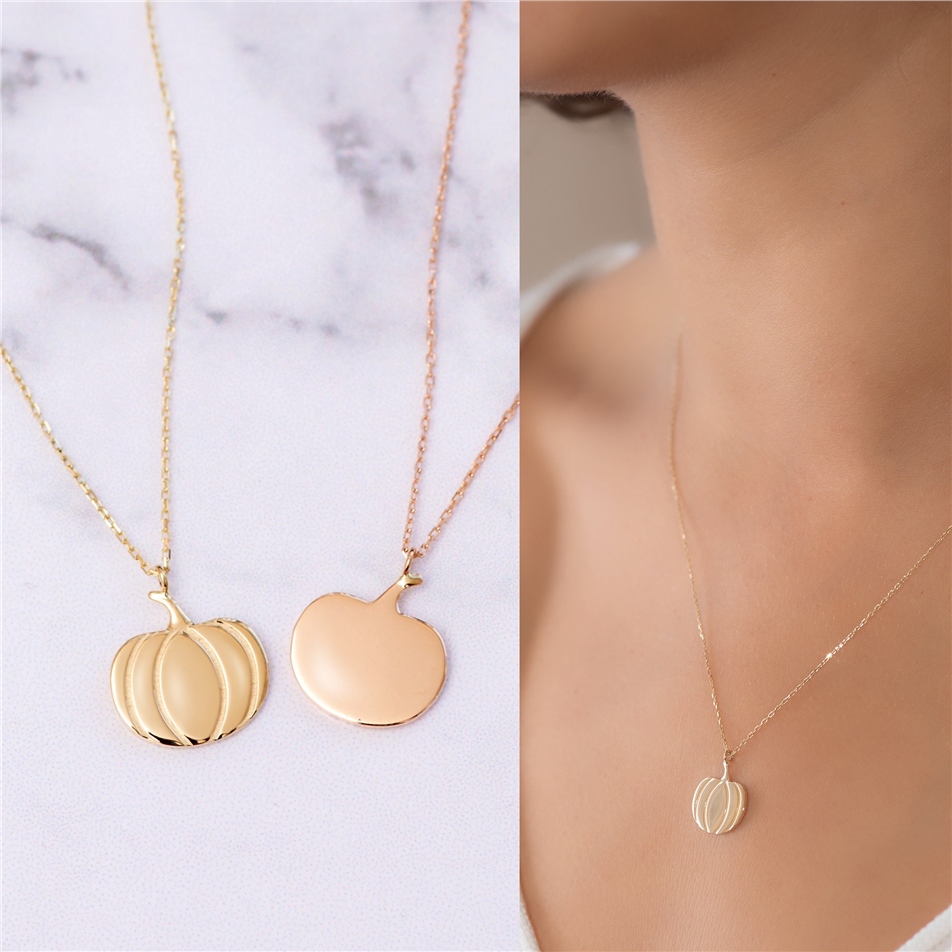 Solid Gold Pumpkin Necklace
