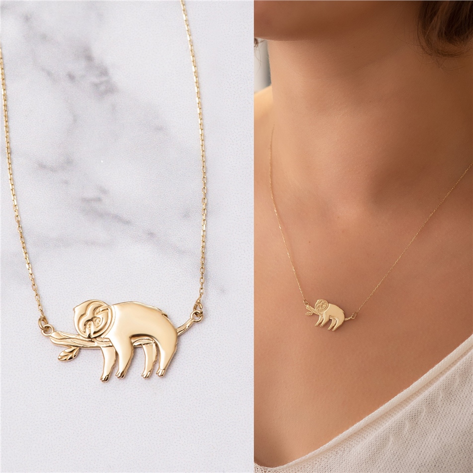 Solid Gold Baby Sloth Necklace