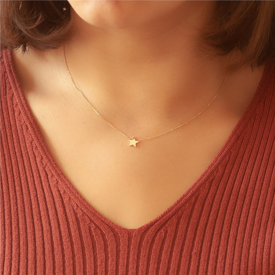 Solid Gold Elegant Star Necklace