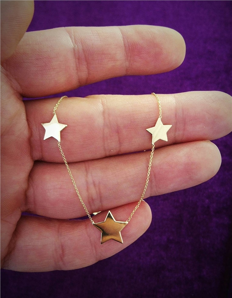 Solid Gold Triple Star Layering Necklace