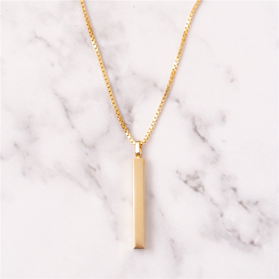Solid Gold Bar Urn Box Chain Necklace