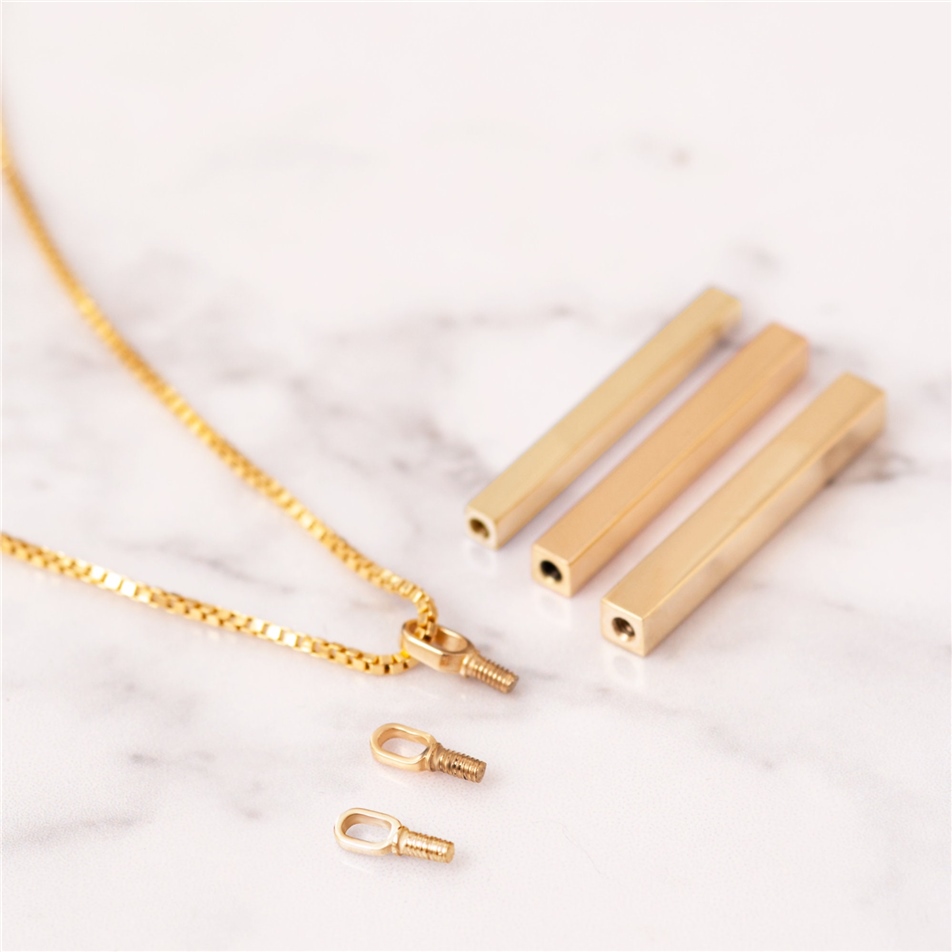 Solid Gold Bar Urn Box Chain Necklace