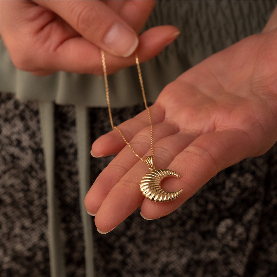 Solid Gold Crescent Hallow Moon Pendant