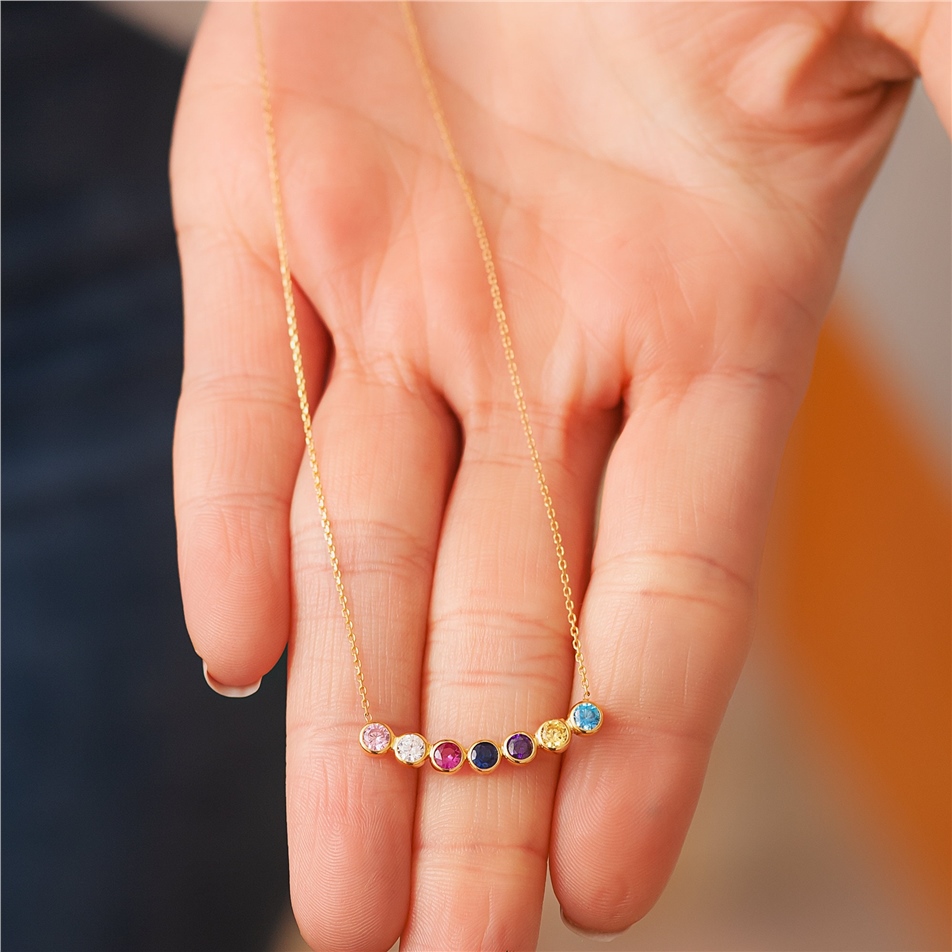 Solid Gold Curved Birthstone Necklace