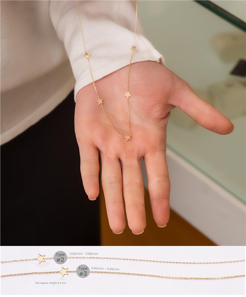 Solid Gold Sideways Moon Star Necklace