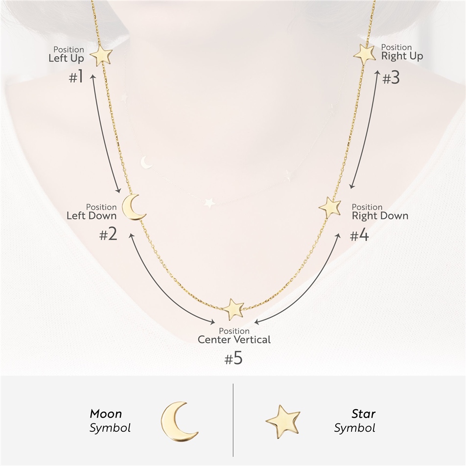Solid Gold Sideways Moon Star Necklace