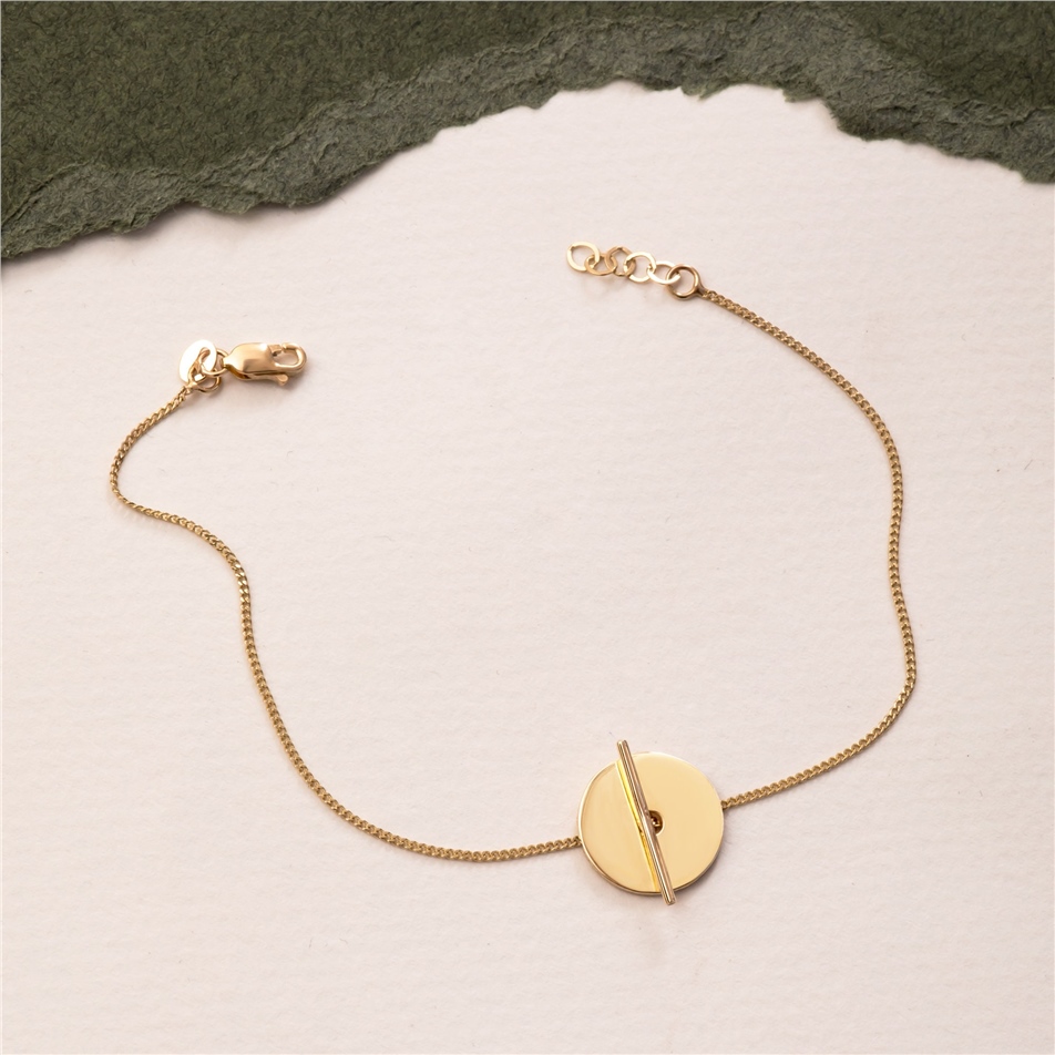 Solid Gold Disc and Bar Bracelet