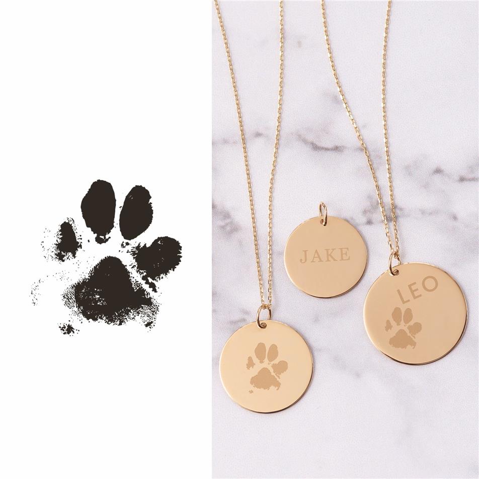 Solid Gold Paw Print Disc Necklace