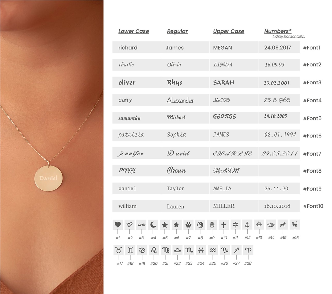 Solid Gold Custom Engrave Disk Necklace