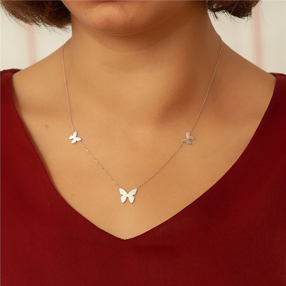 Solid Gold Triple Butterfly Necklace