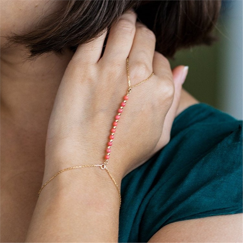Solid Gold Coral Ring Bracelet
