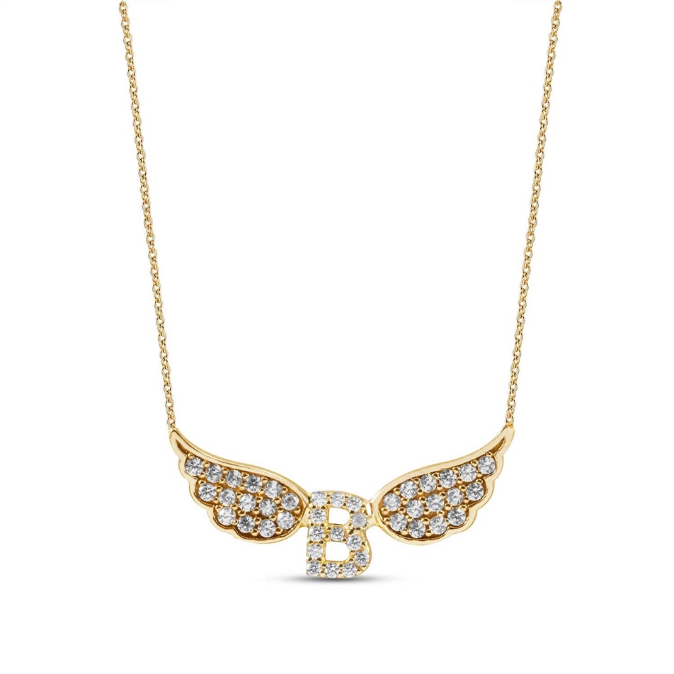 Solid Gold Angel Wing Initial Necklace